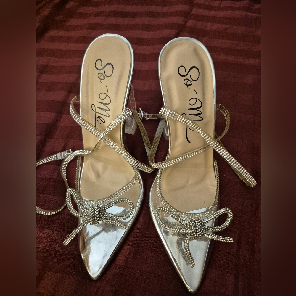 So Me Silver Strappy Heels